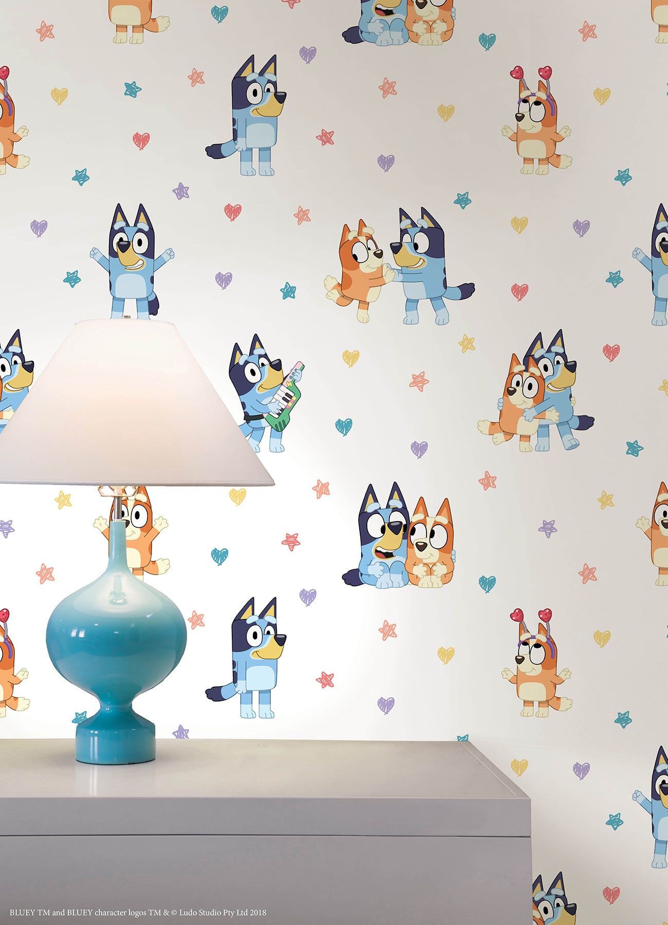Bluey & Bingo Hearts Peel and Stick Wallpaper in a room setting