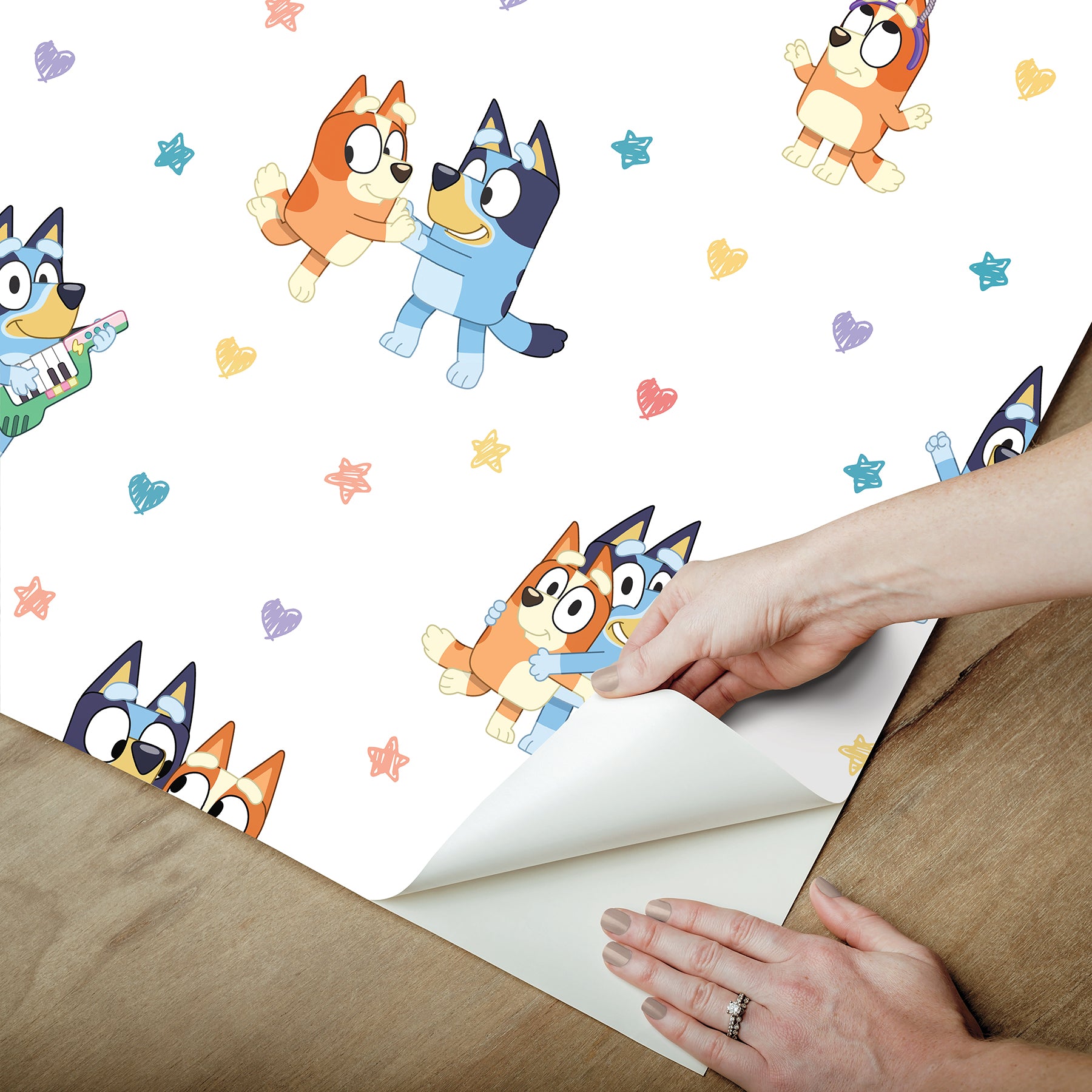 Bluey & Bingo Hearts Peel and Stick Wallpaper - how to peel