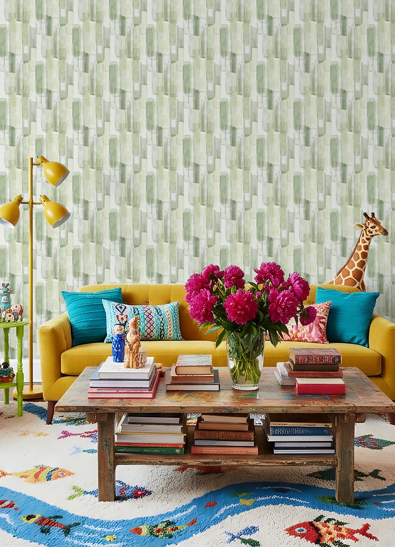 Watercolor Glass P&S Wallpaper in a room setting