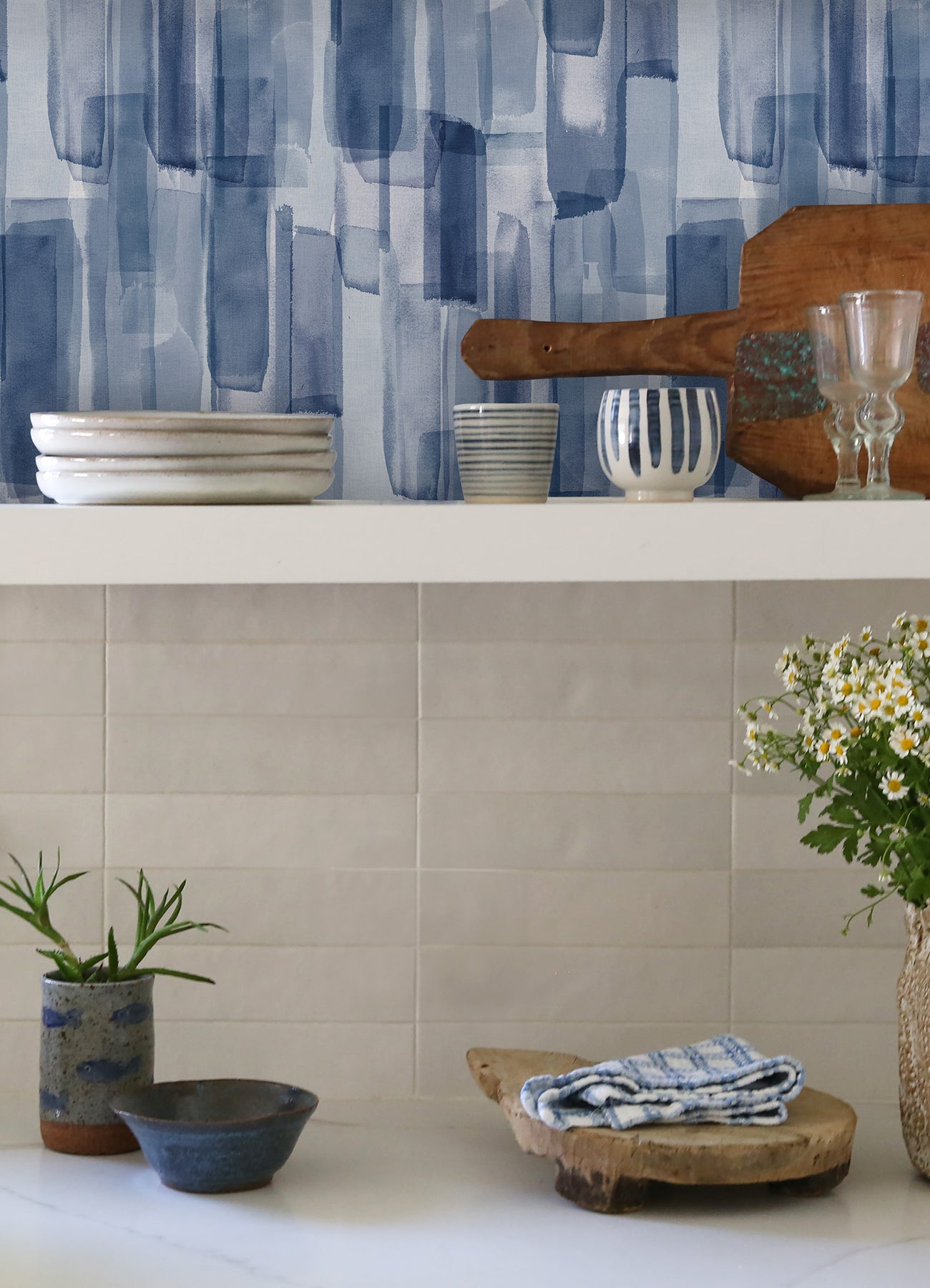 Watercolor Glass P&S Wallpaper in a room setting