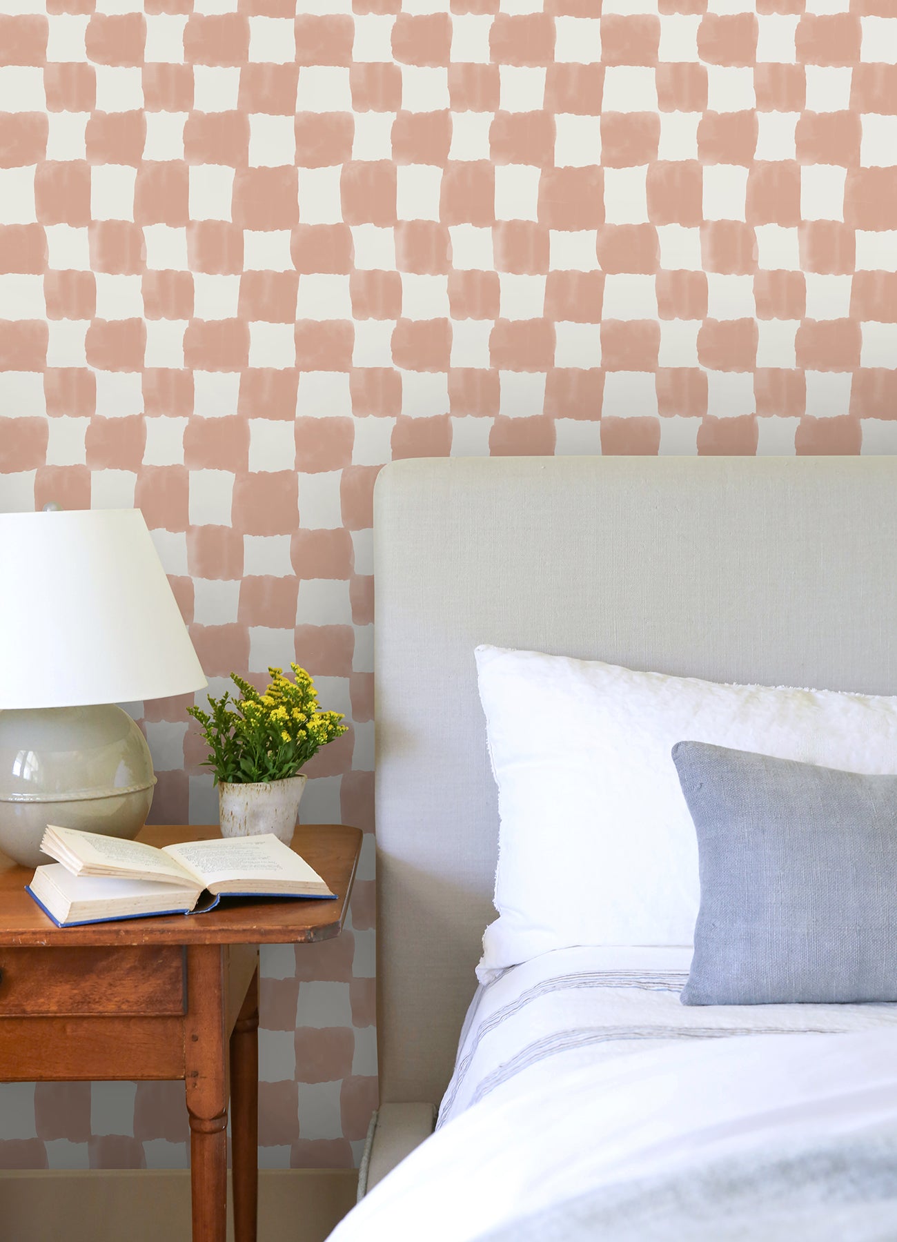 Tess Watercolor Checker P&S Wallpaper in a room setting