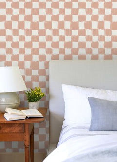 Tess Watercolor Checker P&S Wallpaper in a room setting