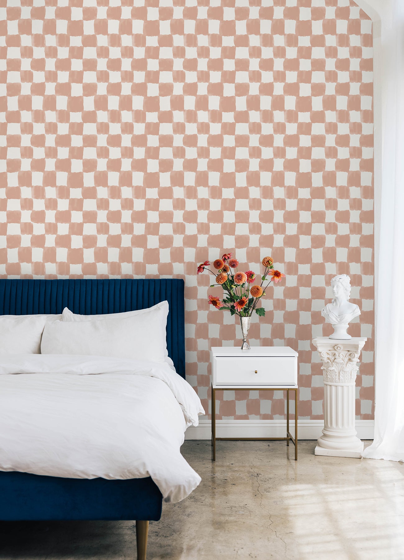 Tess Watercolor Checker P&S Wallpaper in a room setting