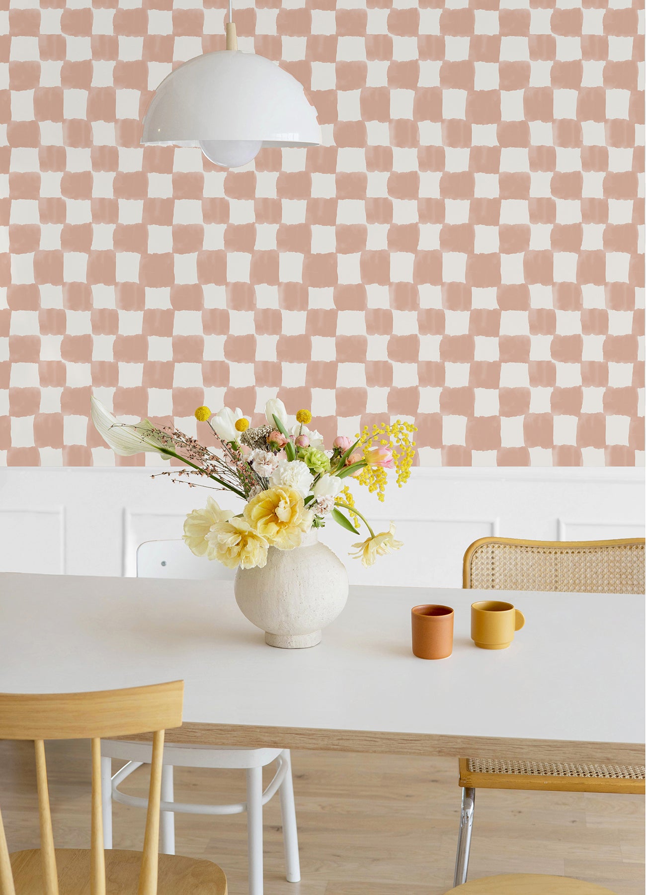 Tess Watercolor Checker P&S Wallpaper in a room setting