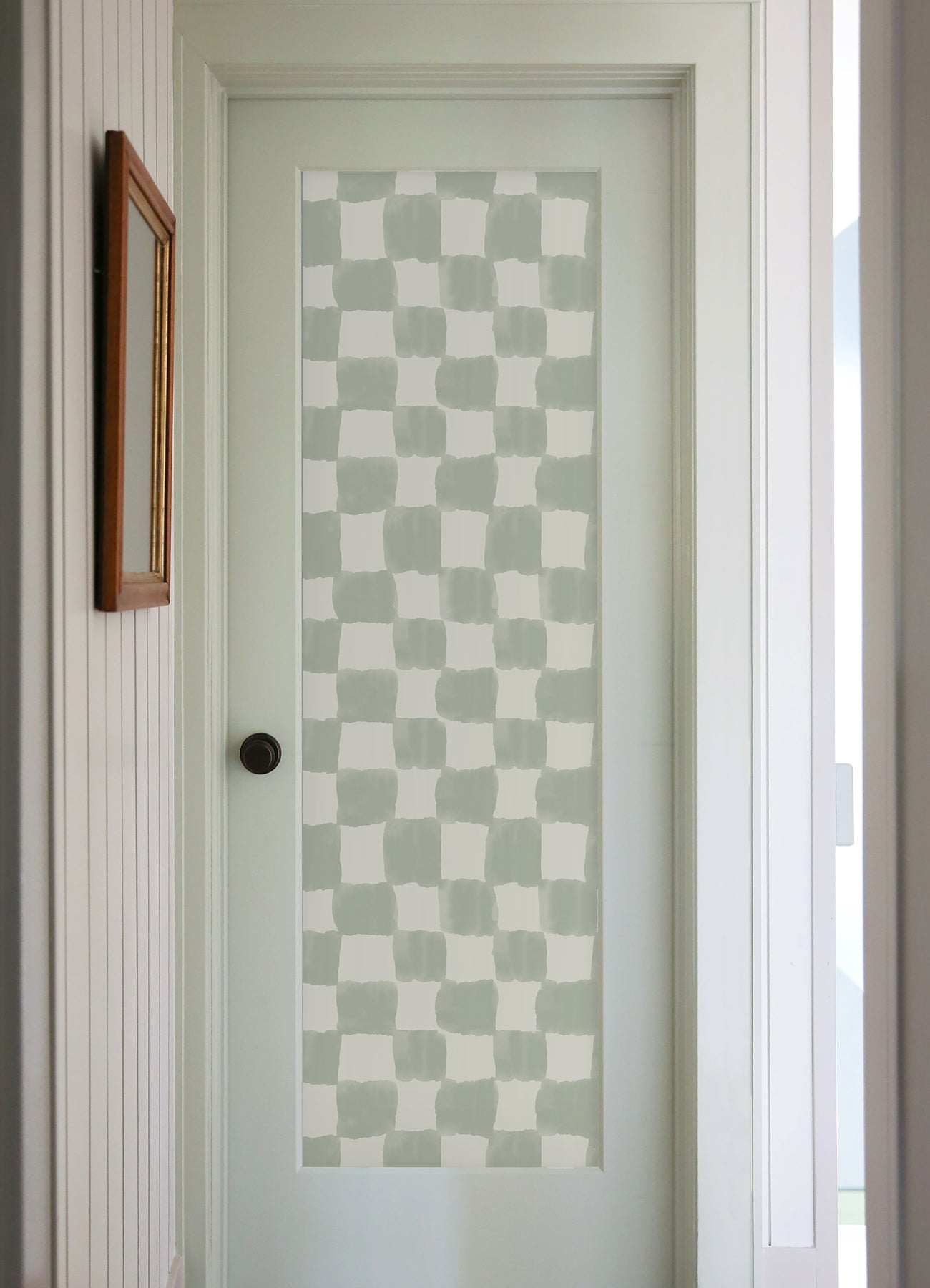 Tess Watercolor Checker P&S Wallpaper in a room setting