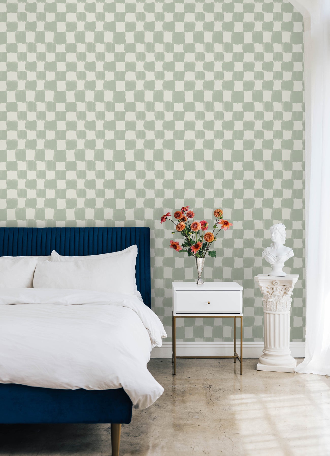 Tess Watercolor Checker P&S Wallpaper in a room setting