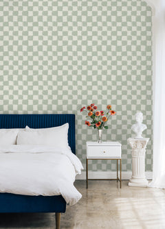 Tess Watercolor Checker P&S Wallpaper in a room setting