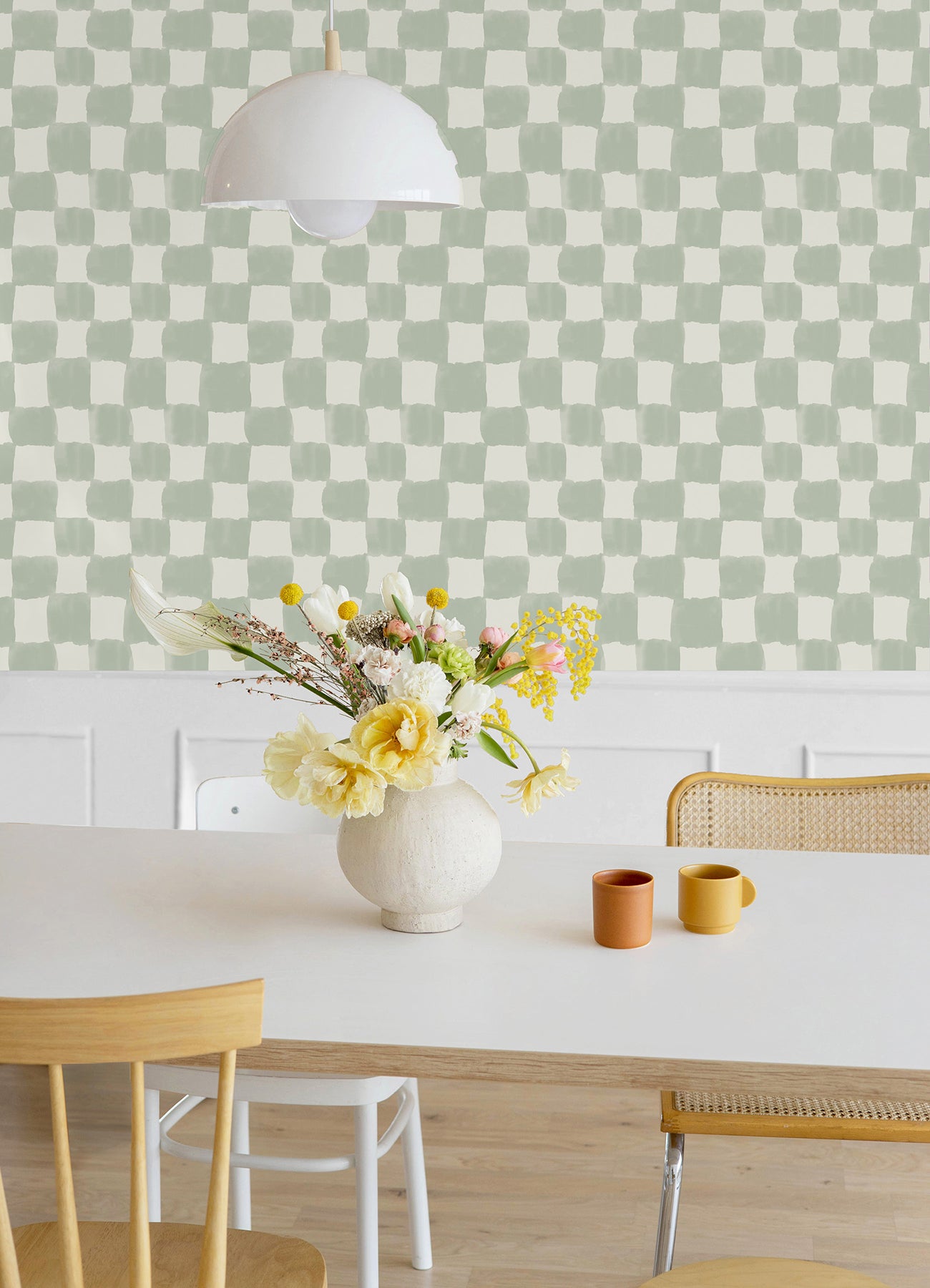 Tess Watercolor Checker P&S Wallpaper in a room setting
