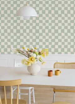 Tess Watercolor Checker P&S Wallpaper in a room setting
