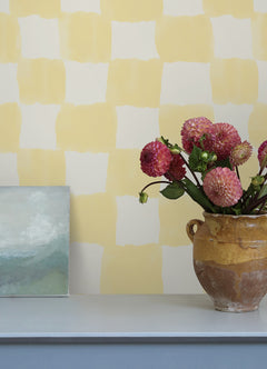 Tess Watercolor Checker P&S Wallpaper in a room setting