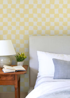 Tess Watercolor Checker P&S Wallpaper in a room setting