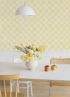 Tess Watercolor Checker P&S Wallpaper in a room setting