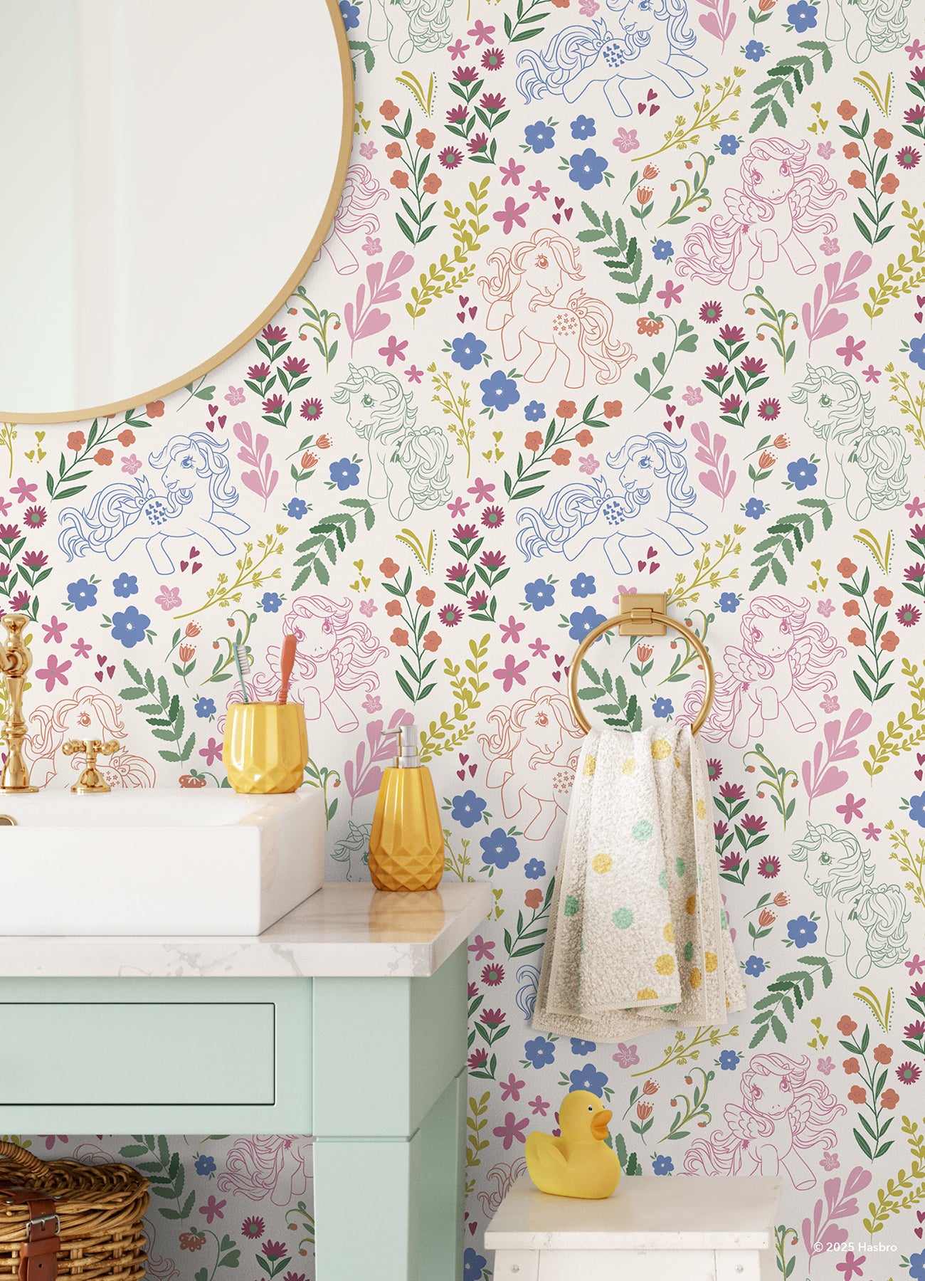 My Little Pony Retro Floral P&S Wallpaper in a room setting