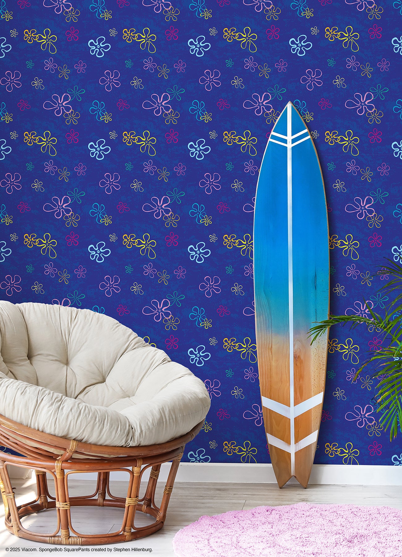 SpongeBob SquarePants Floral P&S Wallpaper in a room setting