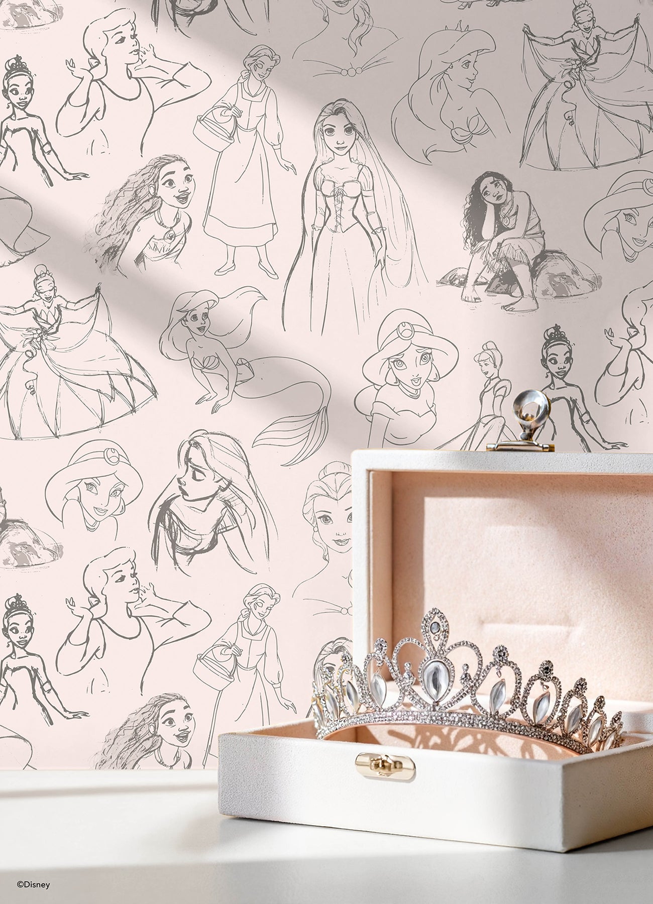 Disney Princess Sketches P&S Wallpaper in a room setting