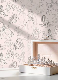 Disney Princess Sketches P&S Wallpaper in a room setting