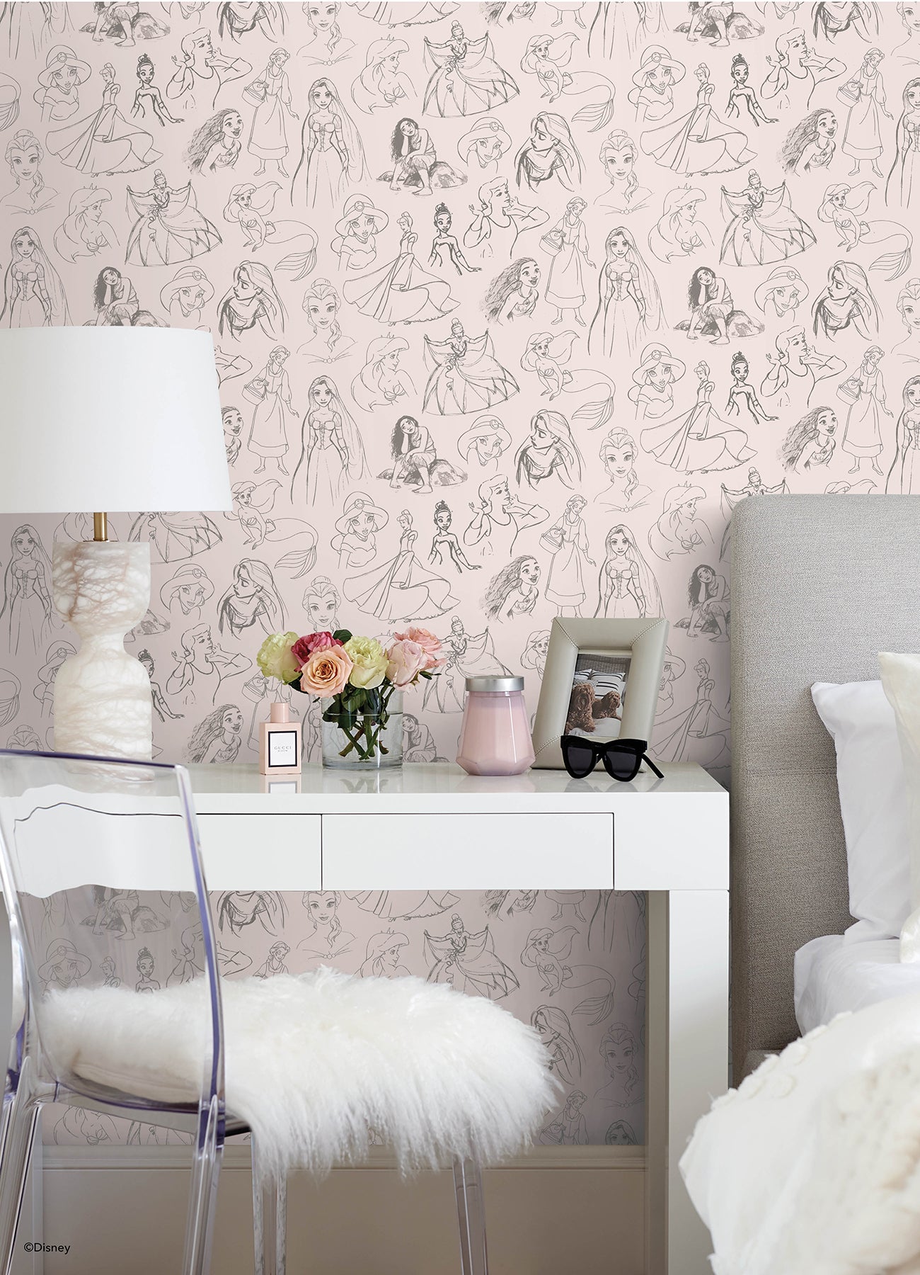 Disney Princess Sketches P&S Wallpaper in a room setting