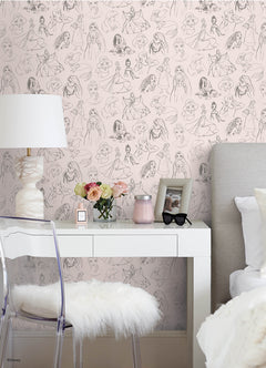 Disney Princess Sketches P&S Wallpaper in a room setting