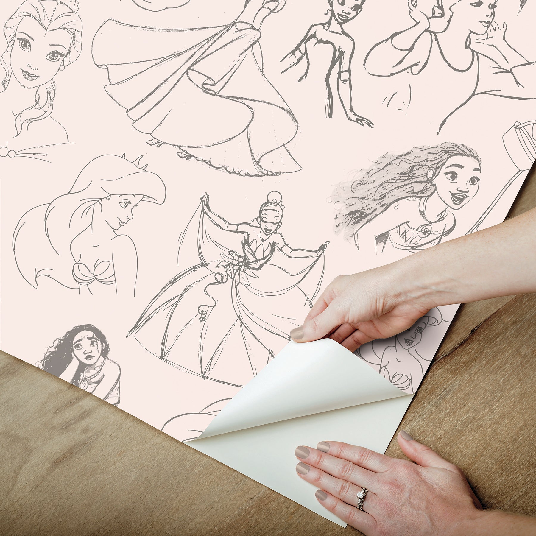 Disney Princess Sketches P&S Wallpaper - how to peel