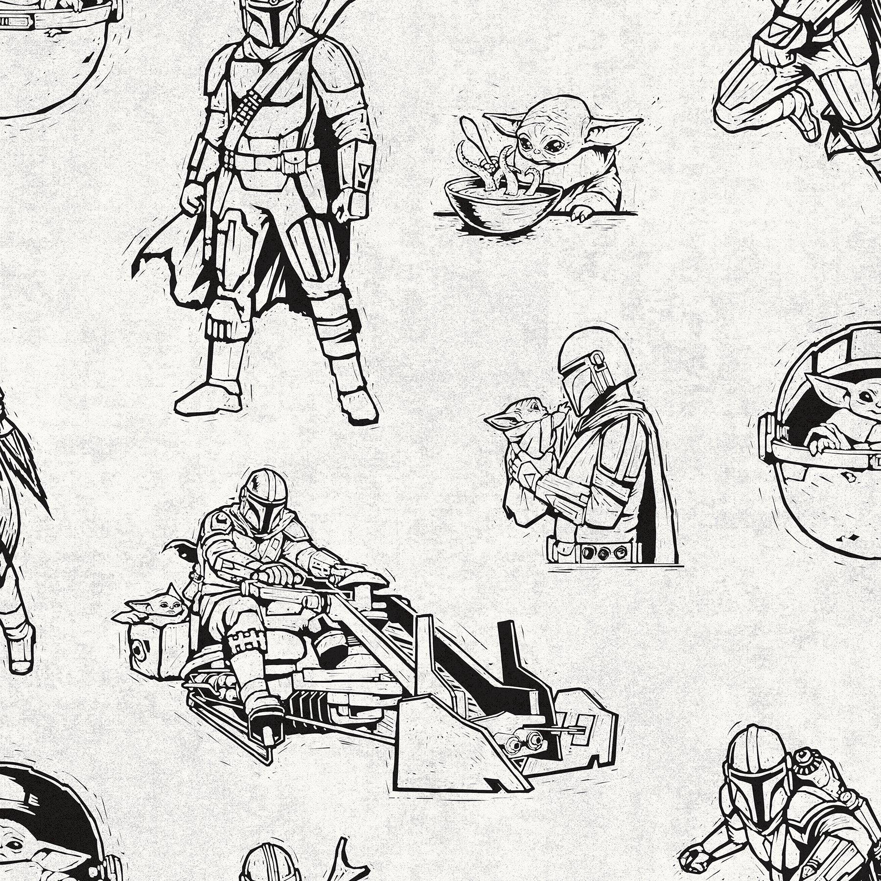 Star Wars The Mandalorian and Grogu Linocut PSWP by WallPops