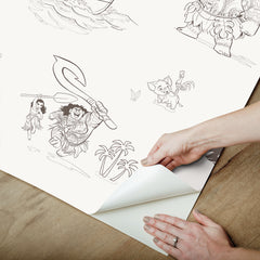 Bring the adventurous spirit of Moana to your space with the Disney Moana Line Art Peel and Stick Wallpaper from WallPops. Featuring playful, sketch-like illustrations of Moana, Maui, and other favorite characters—sailing a boat, holding a fishhook, exploring islands, and joined by a rooster and pig—this removable wallpaper is easy to apply on a light background for an uplifting touch to any room.