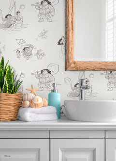 Bring the adventurous spirit of Moana to your space with the Disney Moana Line Art Peel and Stick Wallpaper from WallPops. Featuring playful, sketch-like illustrations of Moana, Maui, and other favorite characters—sailing a boat, holding a fishhook, exploring islands, and joined by a rooster and pig—this removable wallpaper is easy to apply on a light background for an uplifting touch to any room.