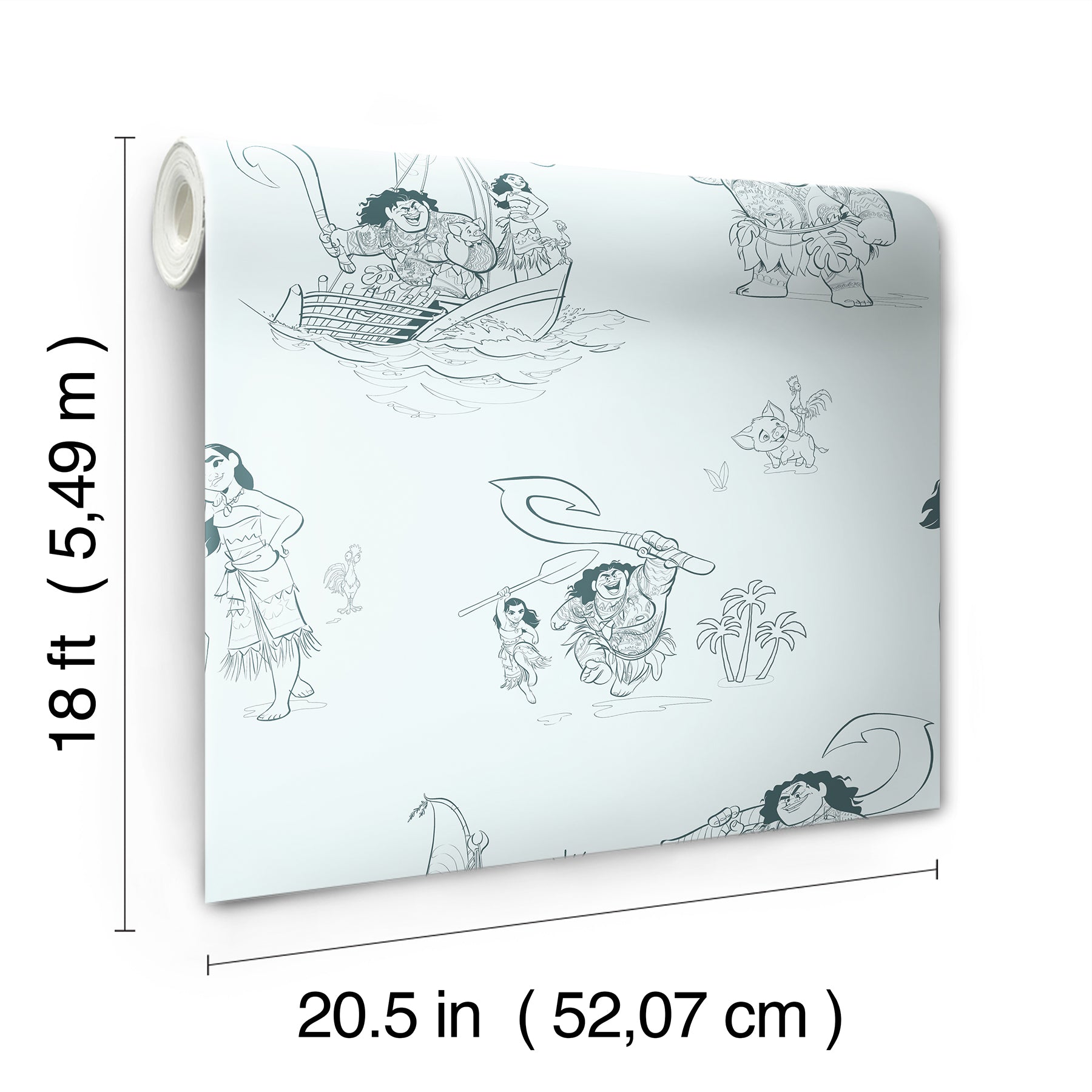Bring the adventurous spirit of Moana to your space with the Disney Moana Line Art Peel and Stick Wallpaper from WallPops. Featuring playful, sketch-like illustrations of Moana, Maui, and other favorite characters—sailing a boat, holding a fishhook, exploring islands, and joined by a rooster and pig—this removable wallpaper is easy to apply on a light background for an uplifting touch to any room.