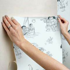 Bring the adventurous spirit of Moana to your space with the Disney Moana Line Art Peel and Stick Wallpaper from WallPops. Featuring playful, sketch-like illustrations of Moana, Maui, and other favorite characters—sailing a boat, holding a fishhook, exploring islands, and joined by a rooster and pig—this removable wallpaper is easy to apply on a light background for an uplifting touch to any room.