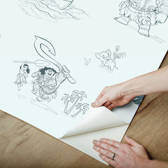 Bring the adventurous spirit of Moana to your space with the Disney Moana Line Art Peel and Stick Wallpaper from WallPops. Featuring playful, sketch-like illustrations of Moana, Maui, and other favorite characters—sailing a boat, holding a fishhook, exploring islands, and joined by a rooster and pig—this removable wallpaper is easy to apply on a light background for an uplifting touch to any room.