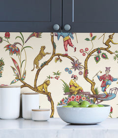 Chinoise Exotique P&S Wallpaper in a room setting