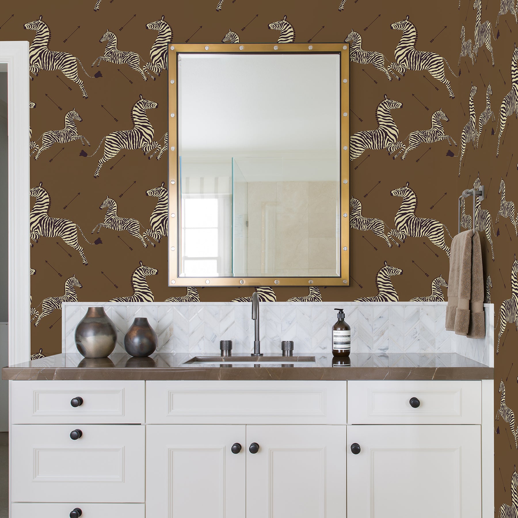 Zebra Safari P&S Wallpaper in a room setting