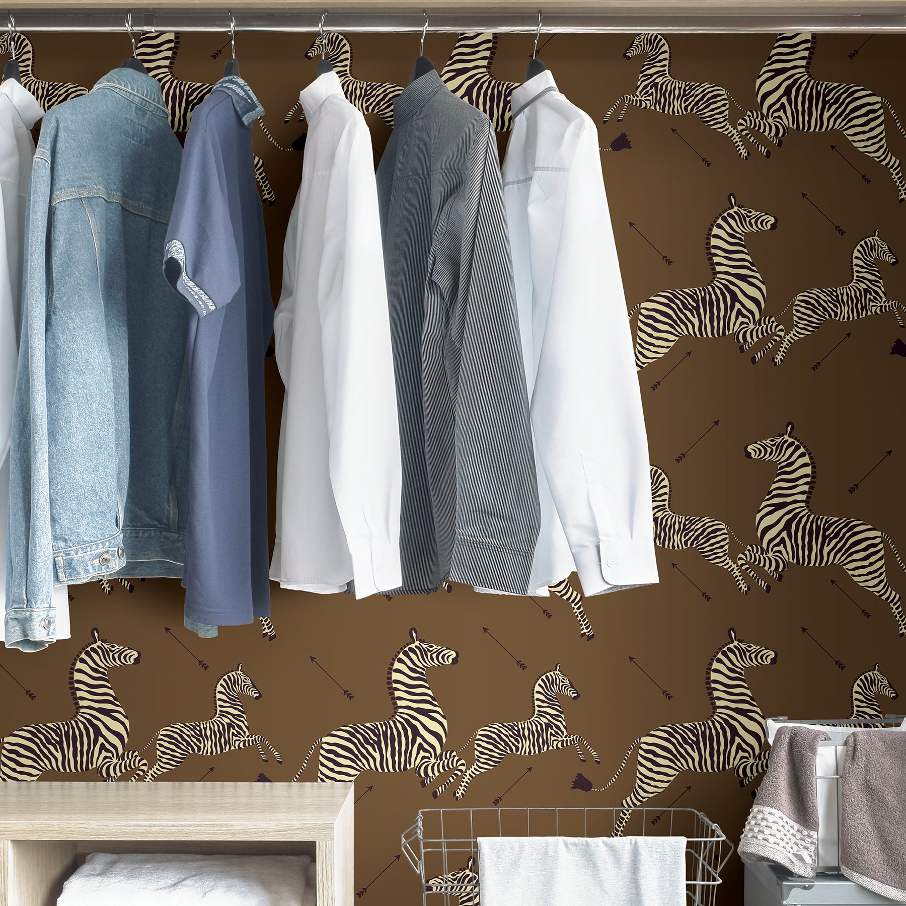 Zebra Safari P&S Wallpaper in a room setting
