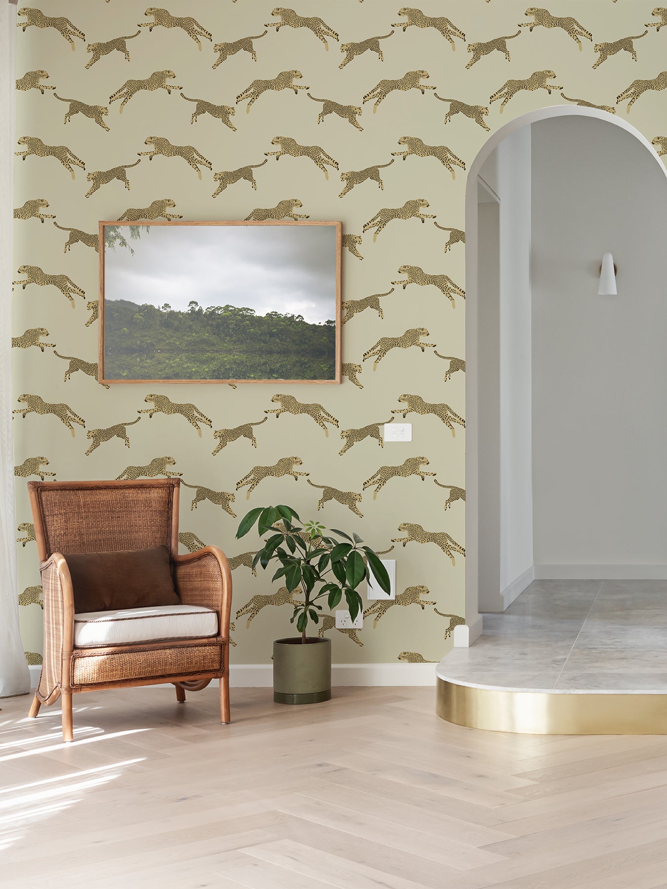Leeping Cheetah Peel and Stick Wallpaper in a room setting