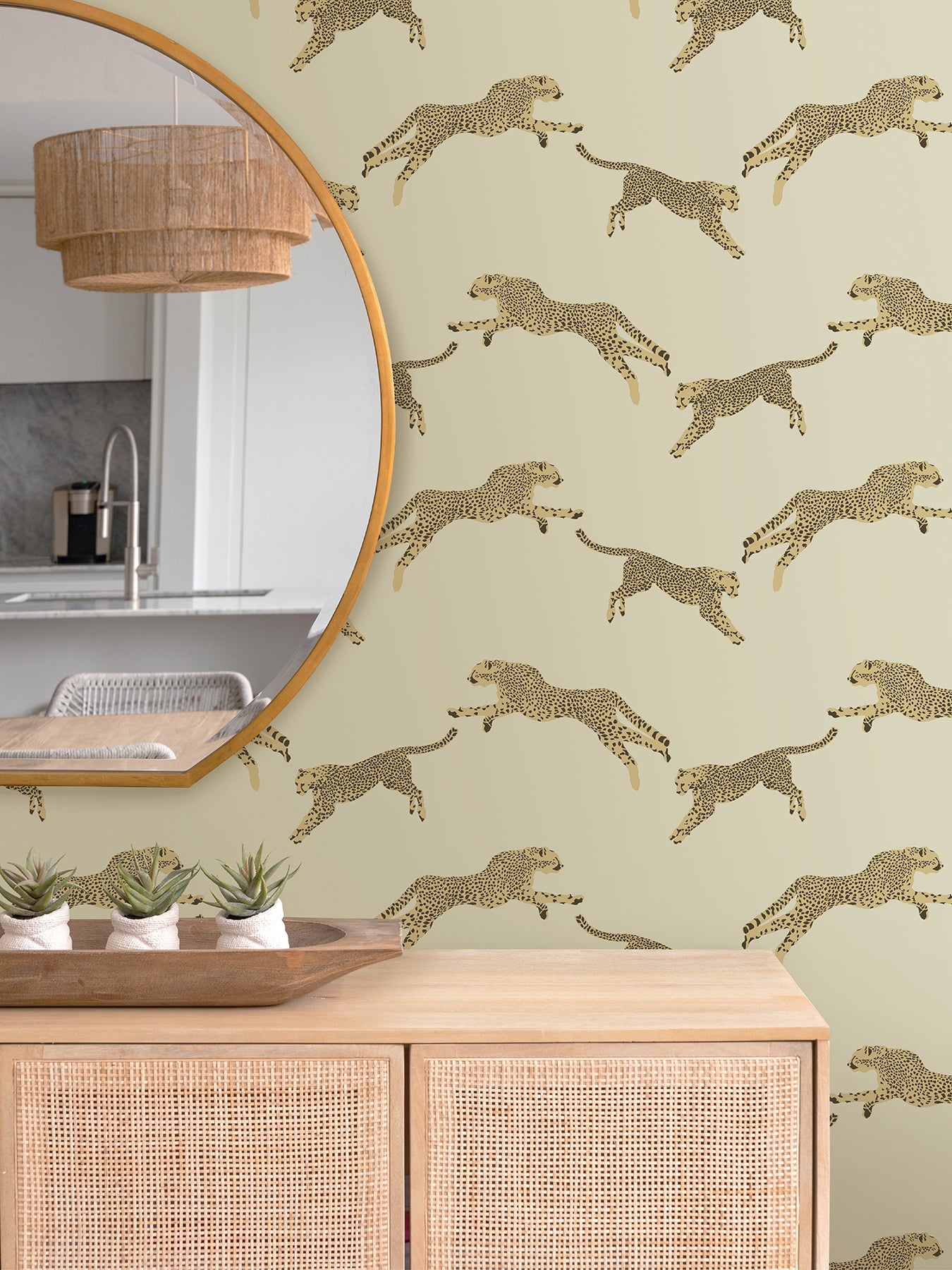 Leeping Cheetah Peel and Stick Wallpaper in a room setting