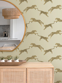 Leeping Cheetah Peel and Stick Wallpaper in a room setting