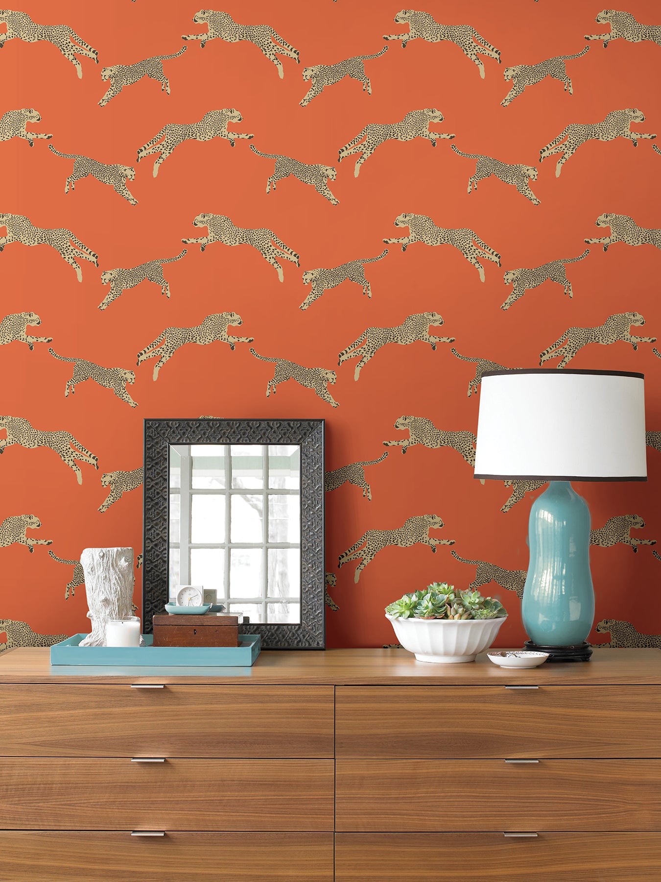 Leeping Cheetah Peel and Stick Wallpaper in a room setting