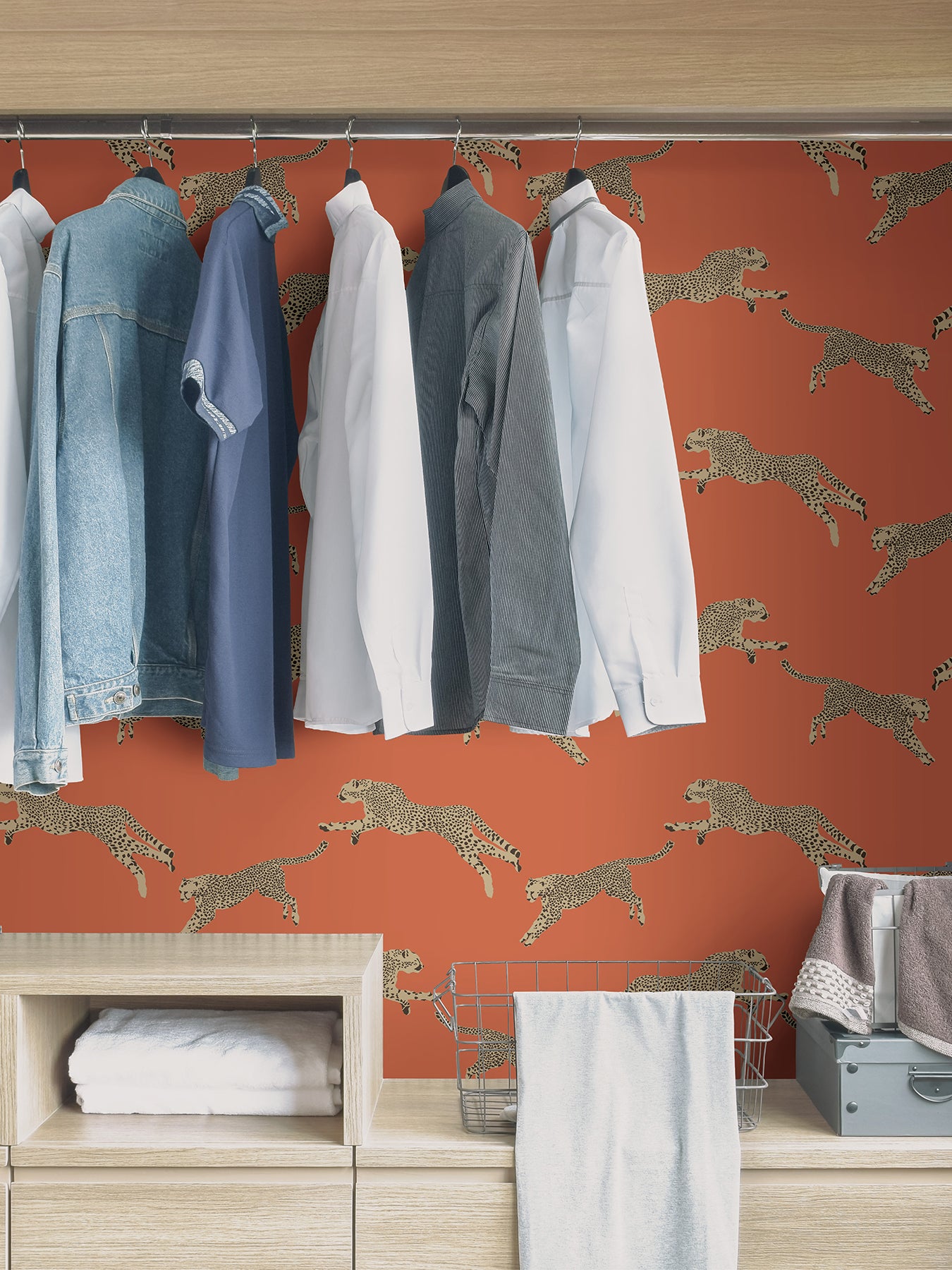 Leeping Cheetah Peel and Stick Wallpaper in a room setting