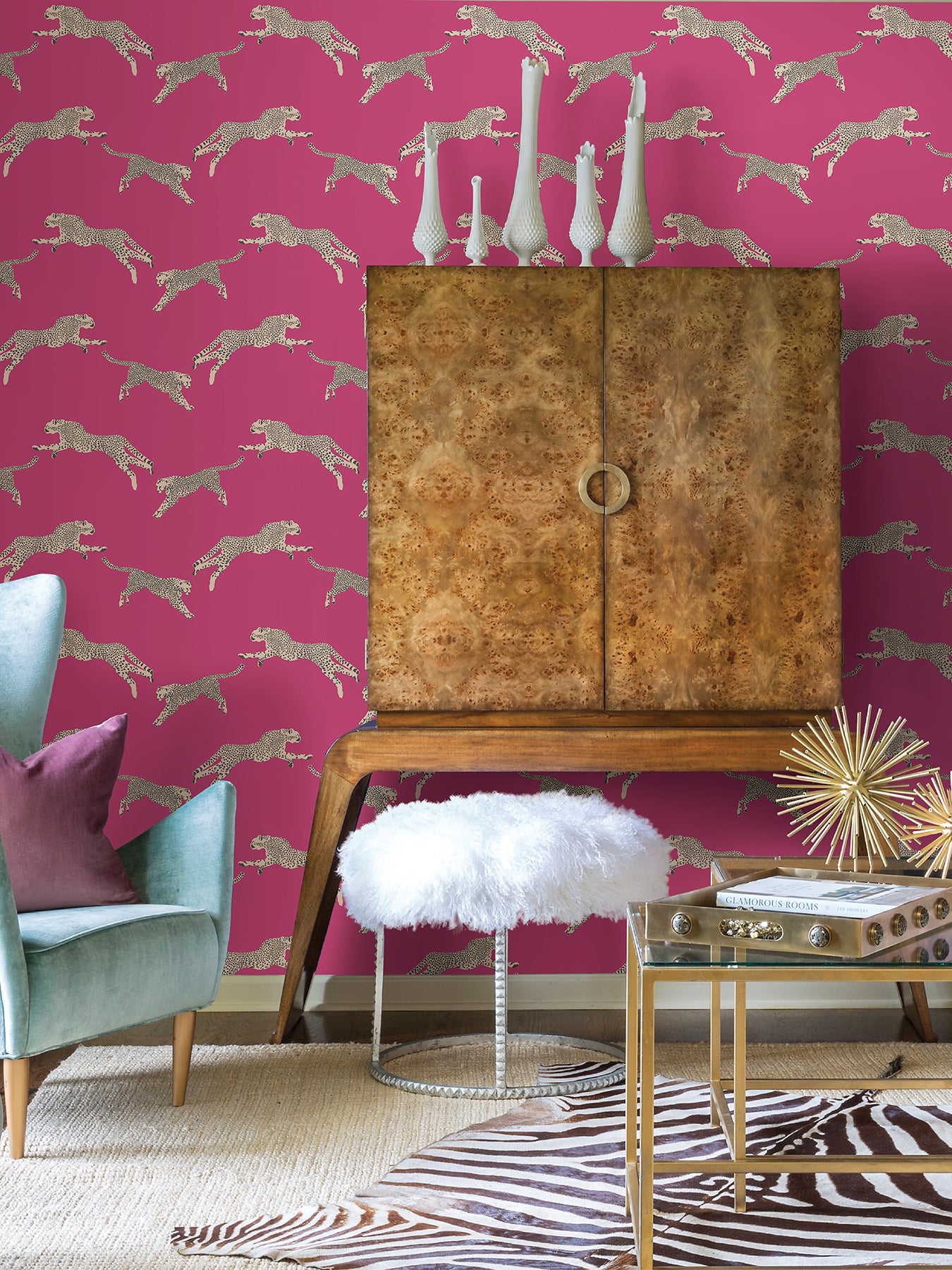Leeping Cheetah Peel and Stick Wallpaper in a room setting