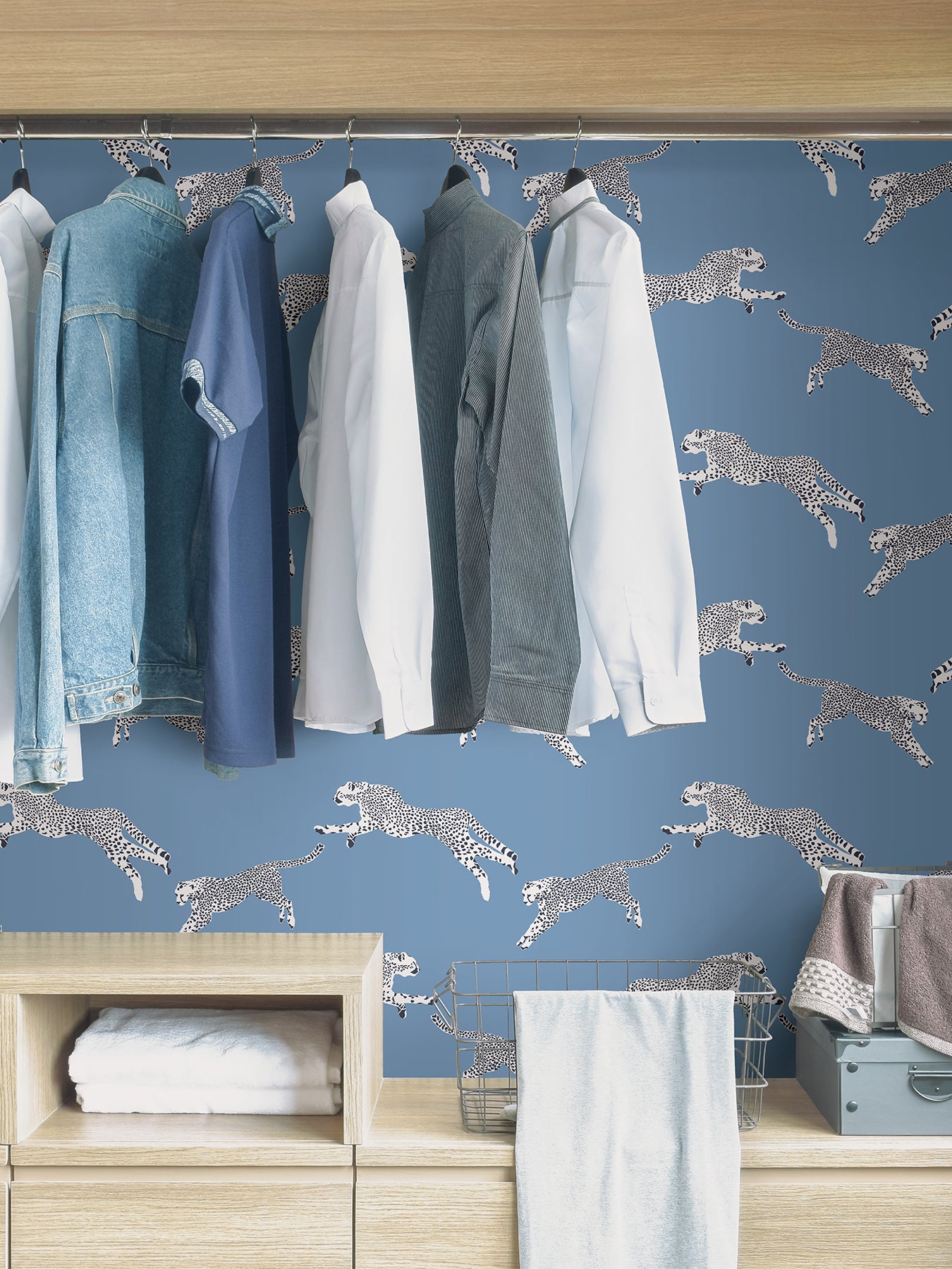 Leeping Cheetah Peel and Stick Wallpaper in a room setting