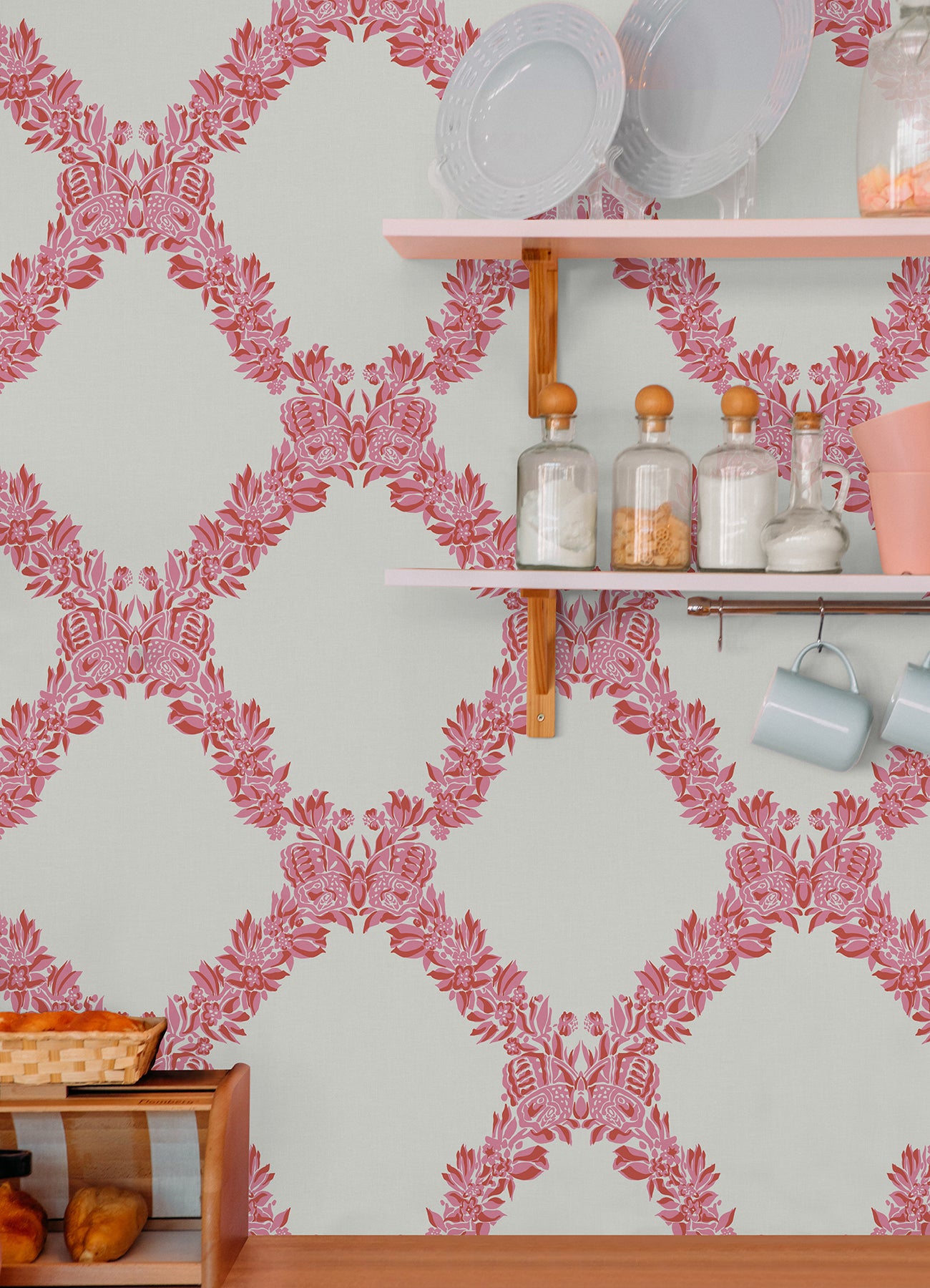Wreath P&S Wallpaper in a room setting