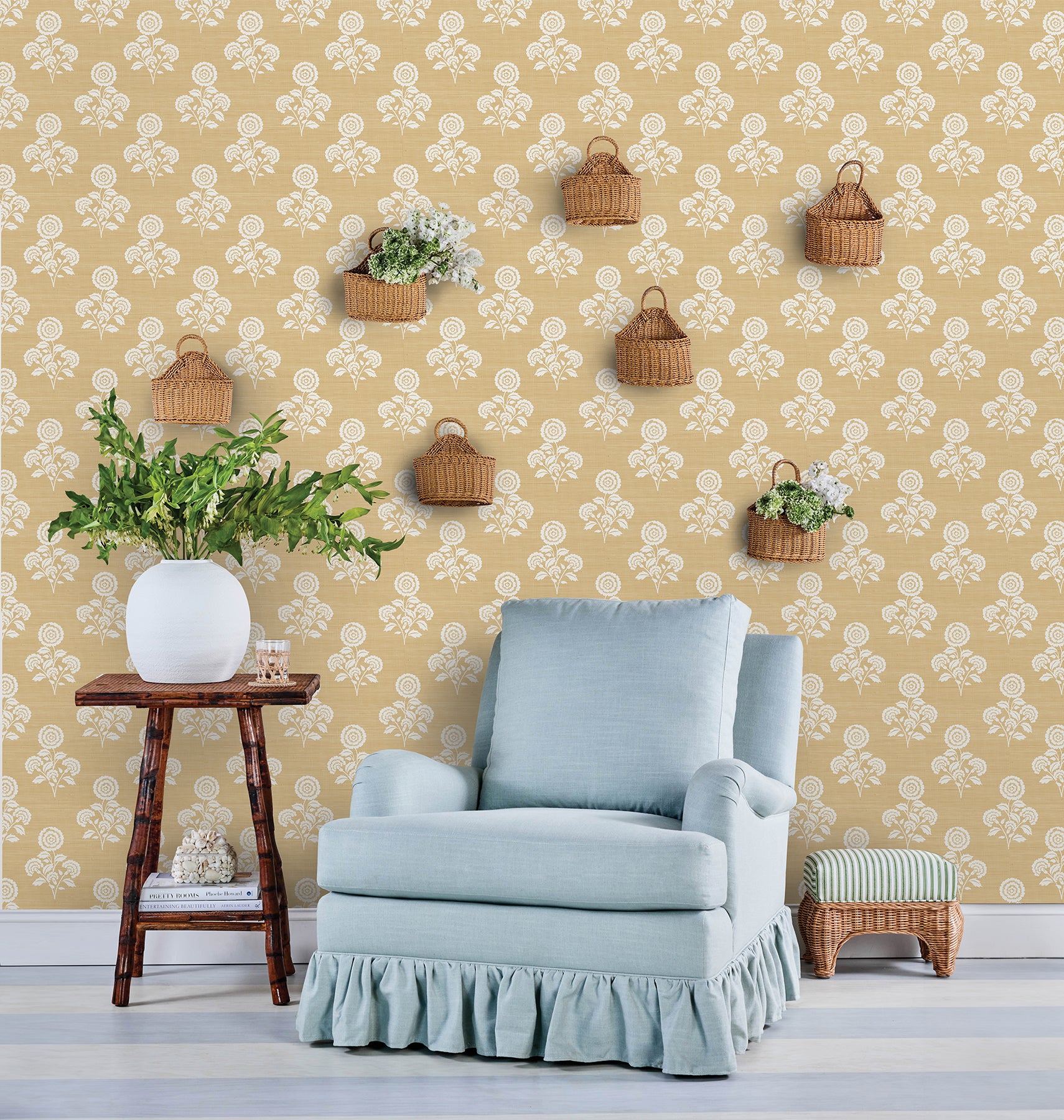 Flourish Block Print P&S Wallpaper in a room setting