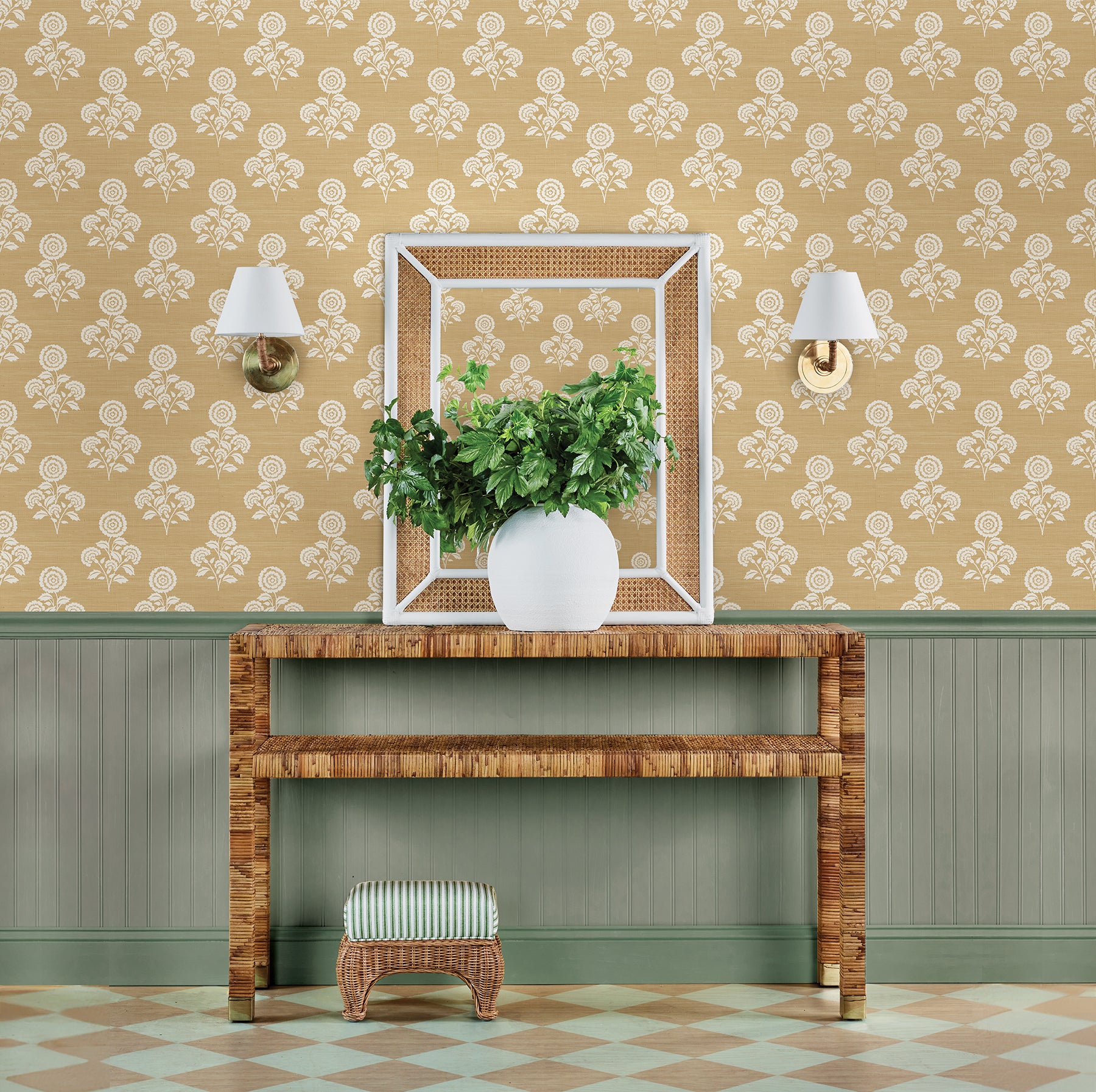 Flourish Block Print P&S Wallpaper in a room setting