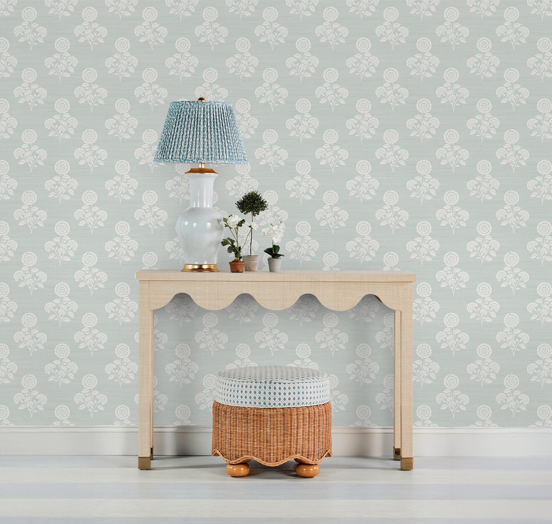 Flourish Block Print P&S Wallpaper in a room setting