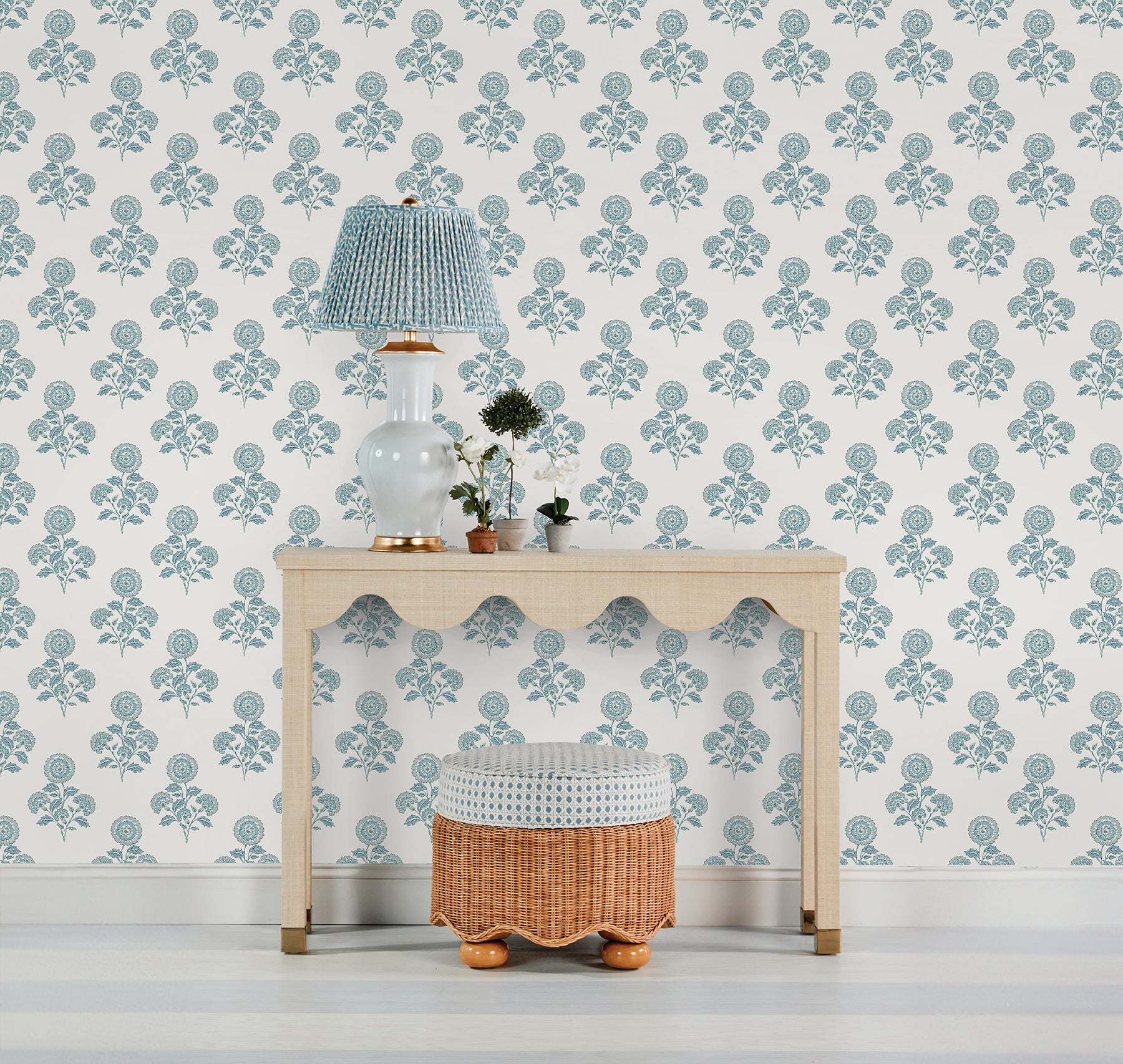 Flourish Block Print P&S Wallpaper in a room setting