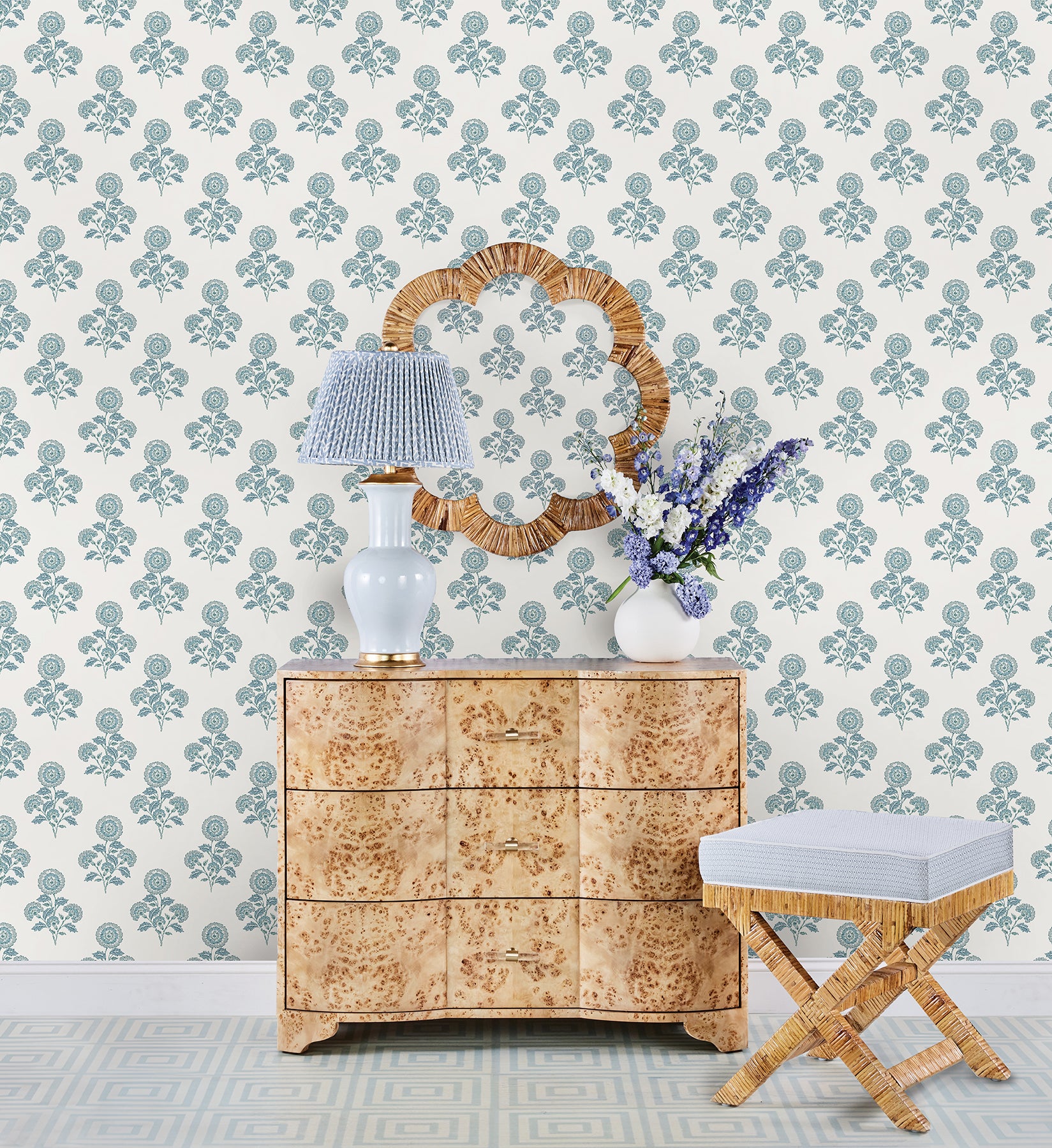 Flourish Block Print P&S Wallpaper in a room setting