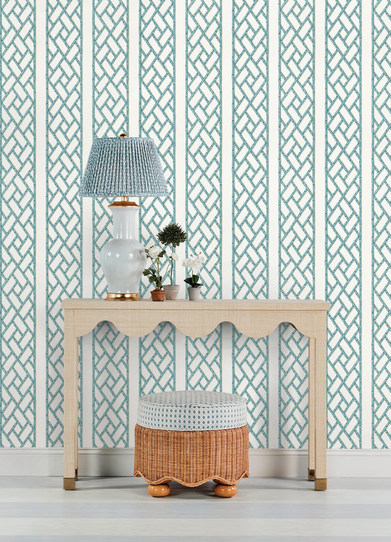 Bamboo Trellis Peel and stick wallpaper in a room setting