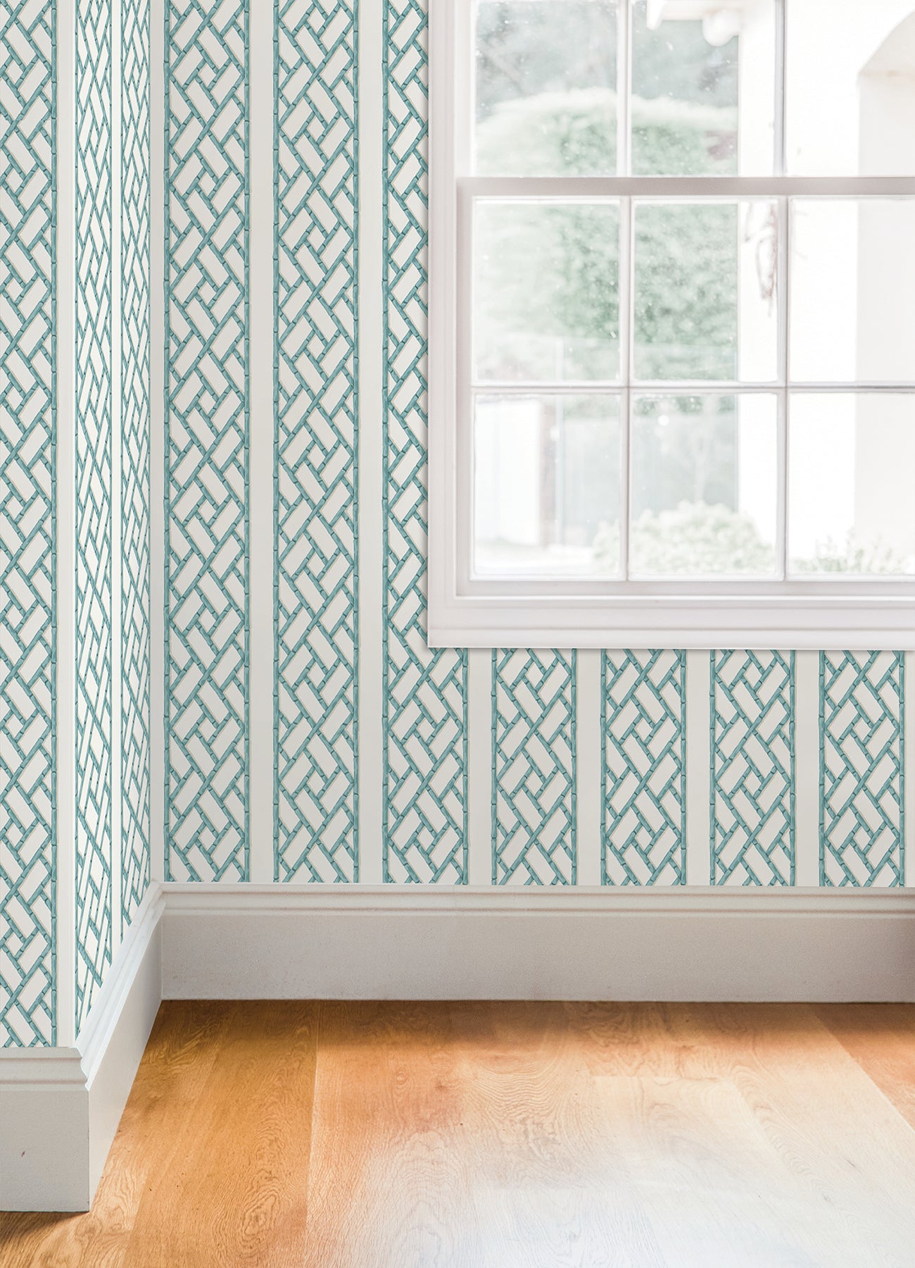 Bamboo Trellis Peel and stick wallpaper in a room setting