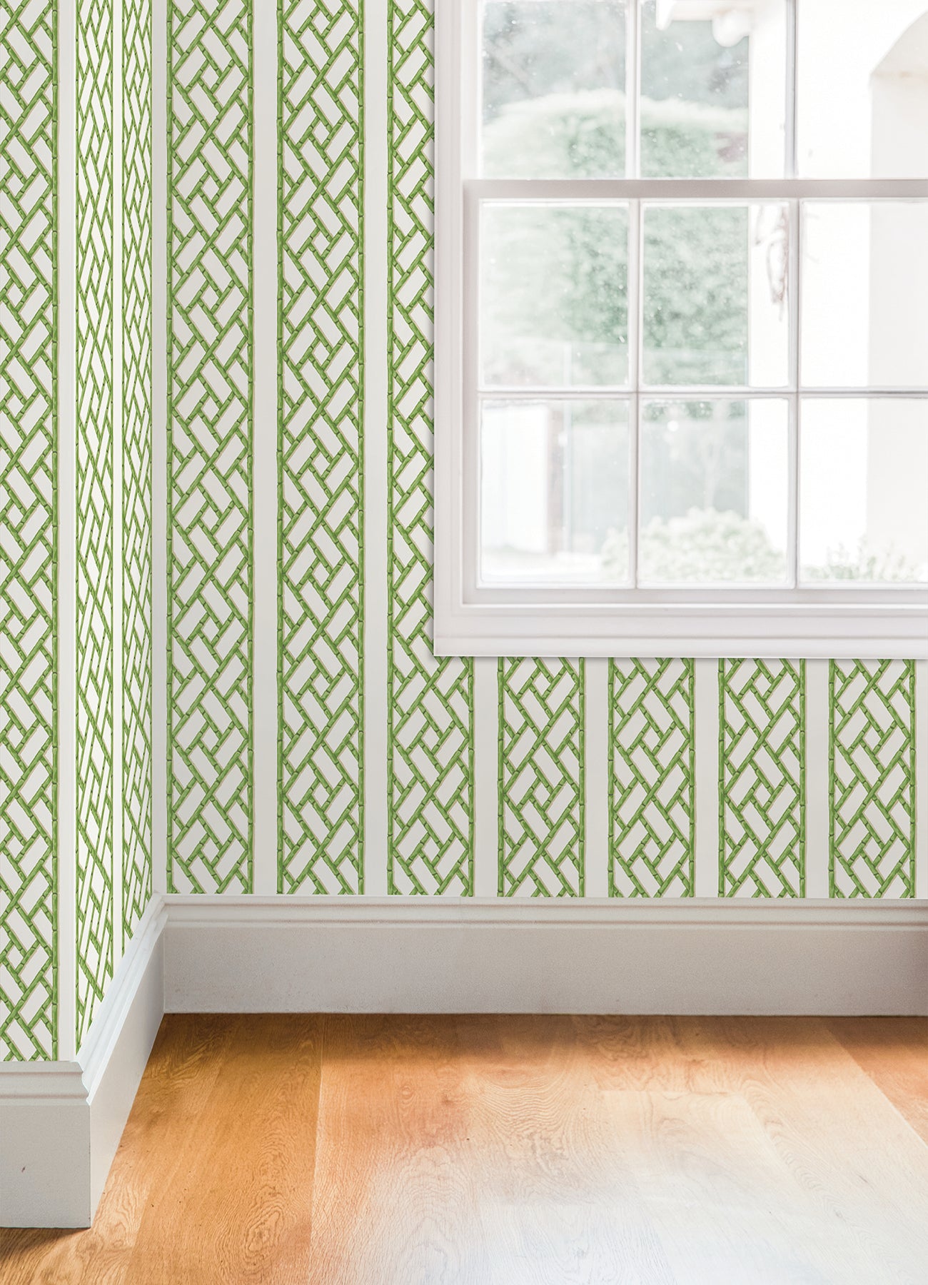 Bamboo Trellis Peel and stick wallpaper in a room setting