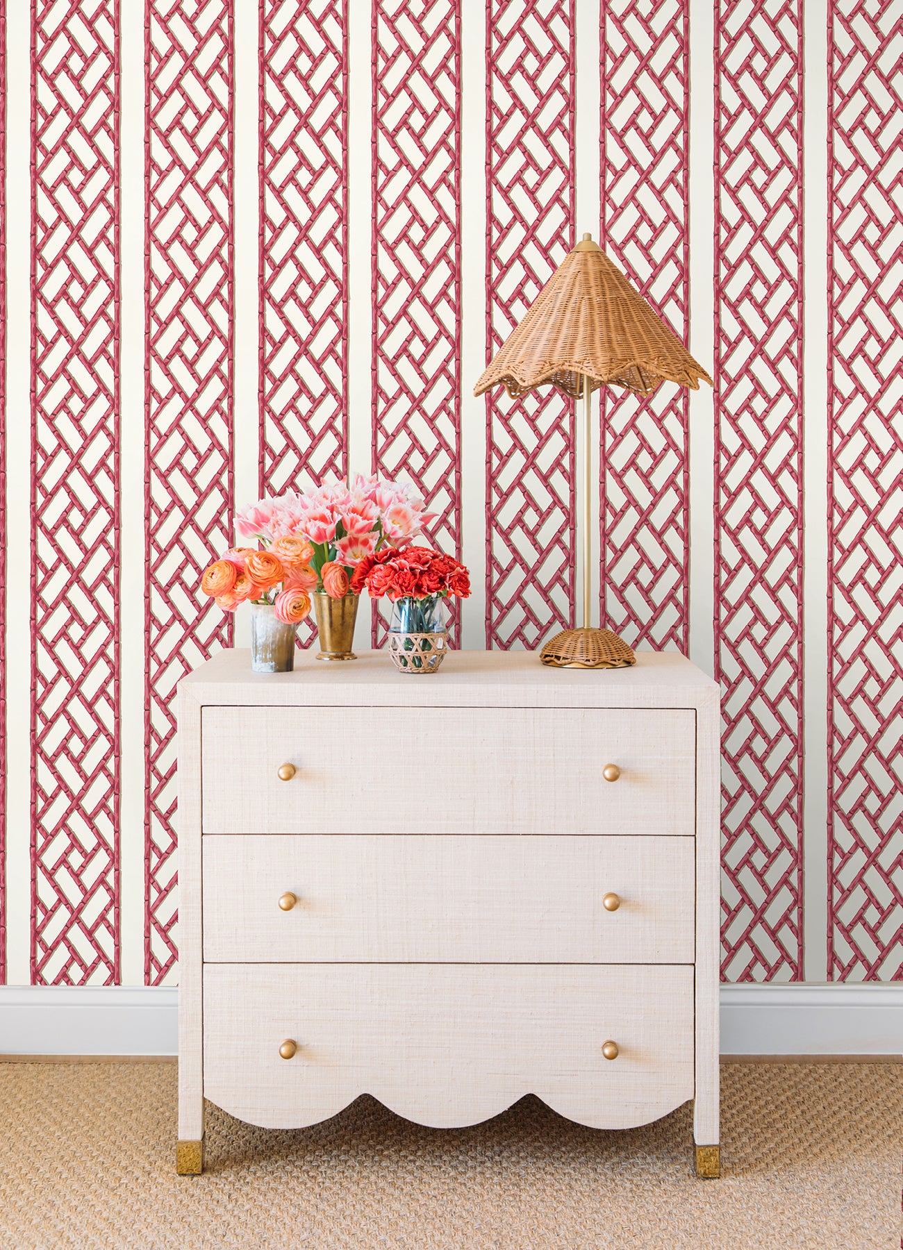 Bamboo Trellis Peel and stick wallpaper in a room setting