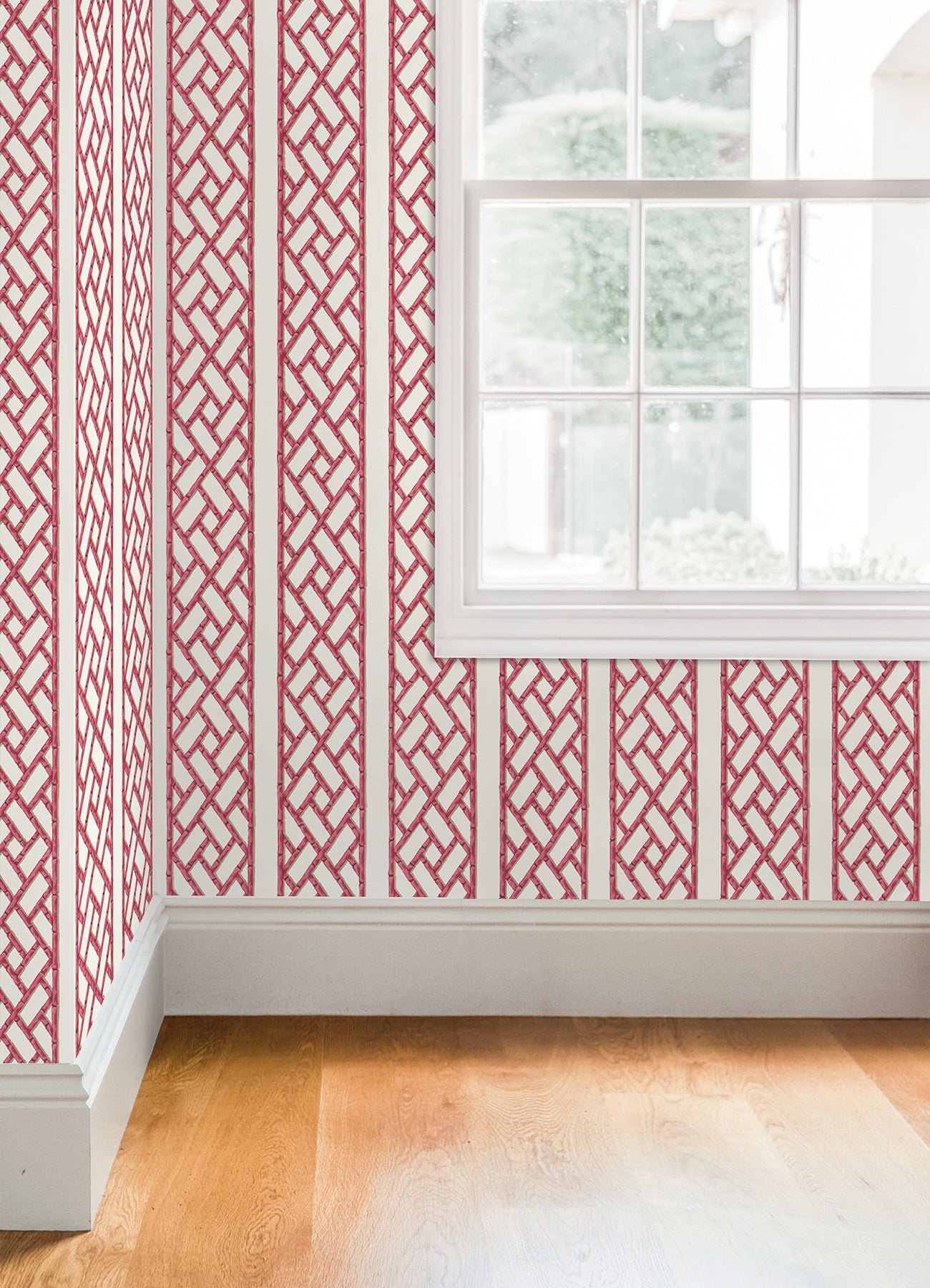 Bamboo Trellis Peel and stick wallpaper in a room setting